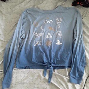 Harry Potter Blue Ombre Long Sleeve Crop Top Size L